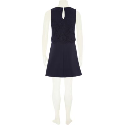Girls navy blue lace layered dress